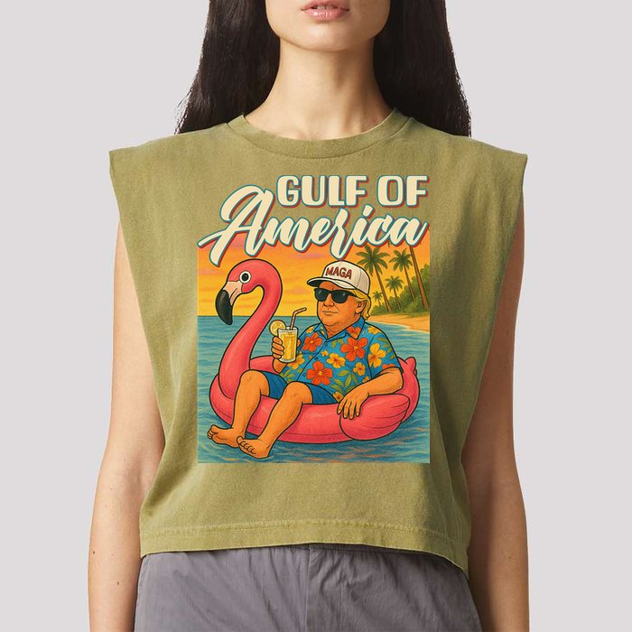 Funny Trump Flamingo Float Gulf Of US America Beach Lover Garment-Dyed Women's Muscle Tee