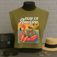 Funny Trump Flamingo Float Gulf Of US America Beach Lover Garment-Dyed Women's Muscle Tee