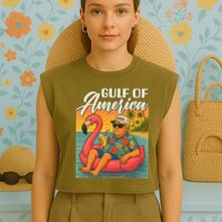 Funny Trump Flamingo Float Gulf Of US America Beach Lover Garment-Dyed Women's Muscle Tee