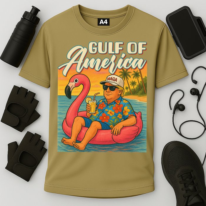 Funny Trump Flamingo Float Gulf Of US America Beach Lover Performance Shirt