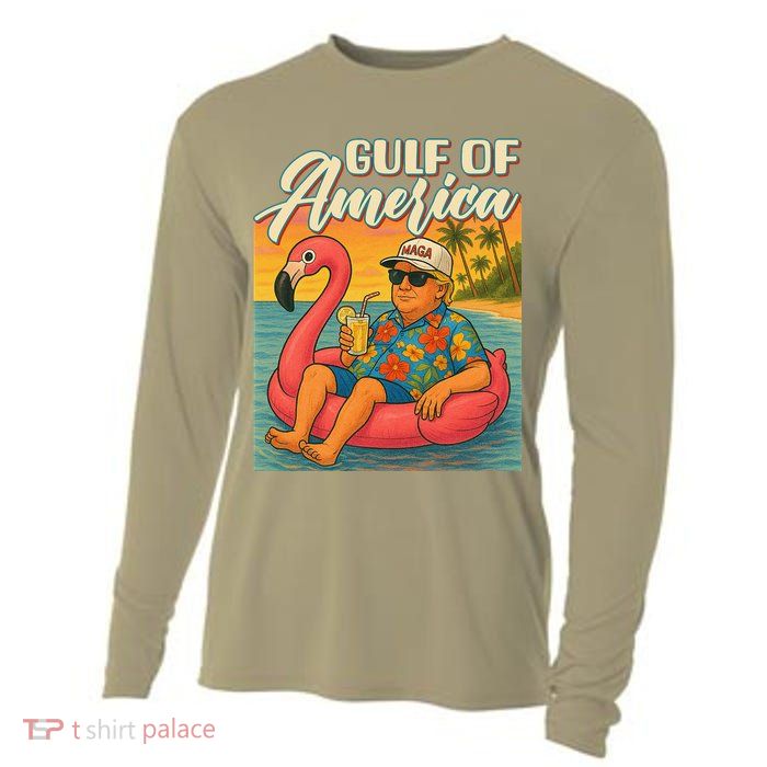 Funny Trump Flamingo Float Gulf Of US America Beach Lover Cooling Performance Long Sleeve Crew