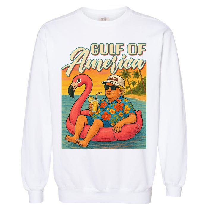 Funny Trump Flamingo Float Gulf Of US America Beach Lover Garment-Dyed Sweatshirt