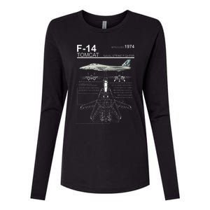 F14 Tomcat Fighter Jet Diagram Womens Cotton Relaxed Long Sleeve T-Shirt