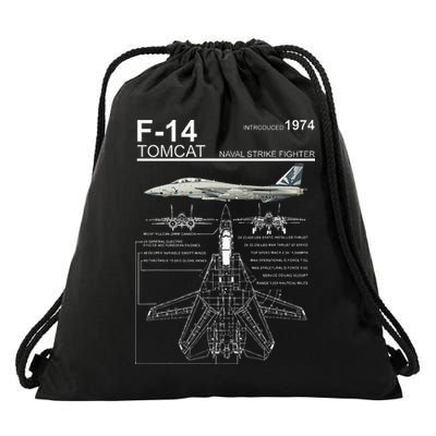 F14 Tomcat Fighter Jet Diagram Drawstring Bag