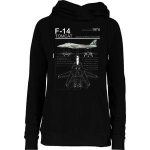 F14 Tomcat Fighter Jet Diagram Womens Funnel Neck Pullover Hood