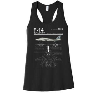 F14 Tomcat Fighter Jet Diagram Women's Racerback Tank