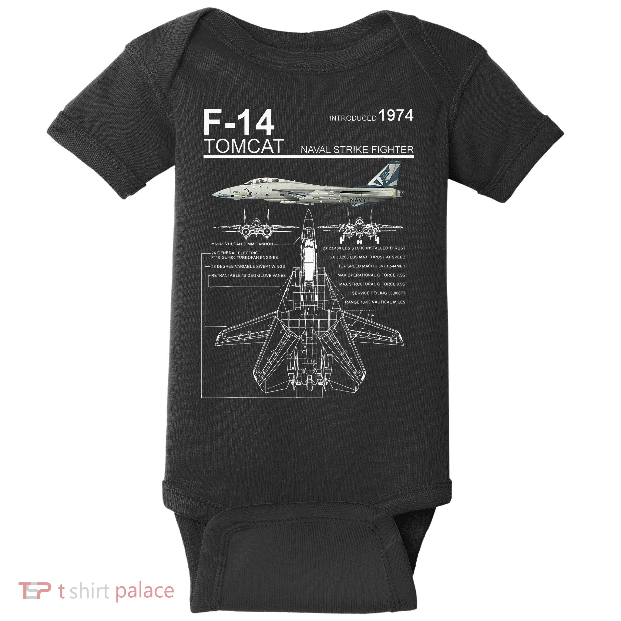 F14 Tomcat Fighter Jet Diagram Baby Bodysuit