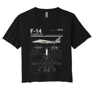 F14 Tomcat Fighter Jet Diagram Women's Crop Top Tee