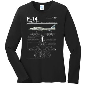 F14 Tomcat Fighter Jet Diagram Ladies Long Sleeve Shirt