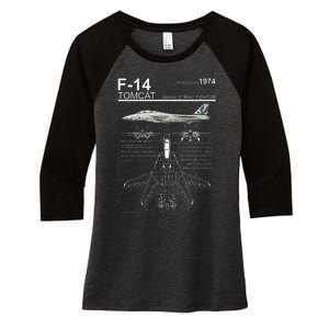 F14 Tomcat Fighter Jet Diagram Women's Tri-Blend 3/4-Sleeve Raglan Shirt