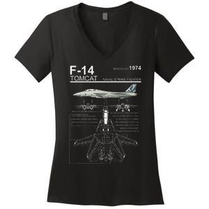 F14 Tomcat Fighter Jet Diagram Women's V-Neck T-Shirt