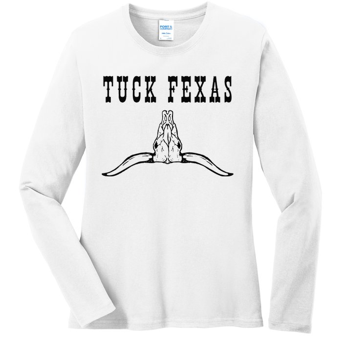 Funny Tuck Fexas Vintage Horns Down Ladies Long Sleeve Shirt