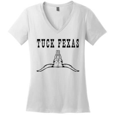 Funny Tuck Fexas Vintage Horns Down Women's V-Neck T-Shirt