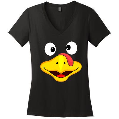 Funny Turkey Face Thanksgiving Costume   Turkey Women's V-Neck T-Shirt