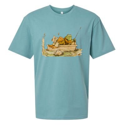 Frog Toad Fishing Vintage Classic Book Frog Reading Book Sueded Cloud Jersey T-Shirt