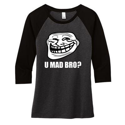 Funny Troll Face U Mad New Women's Tri-Blend 3/4-Sleeve Raglan Shirt