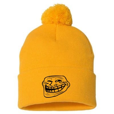 Funny Troll Face Nerd Geek Pom Pom 12in Knit Beanie