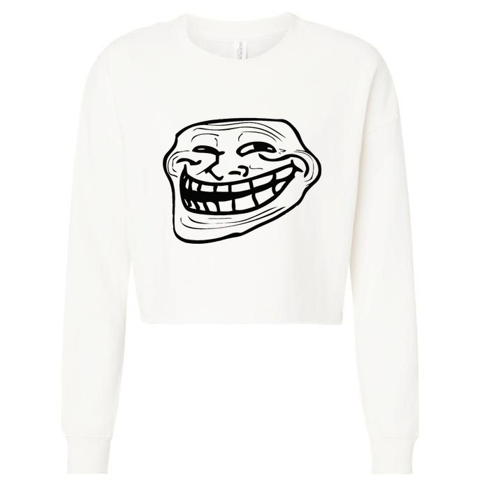 Funny Troll Face Nerd Geek Cropped Pullover Crew