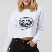 Funny Troll Face Nerd Geek Cropped Pullover Crew