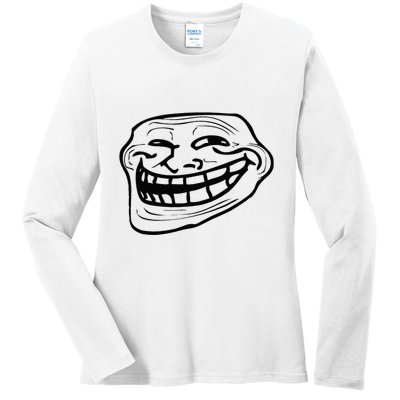 Funny Troll Face Nerd Geek Ladies Long Sleeve Shirt