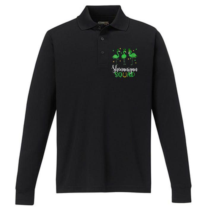 Flamingo Tees For WoSt Patricks Day Shenanigan Squad Performance Long Sleeve Polo