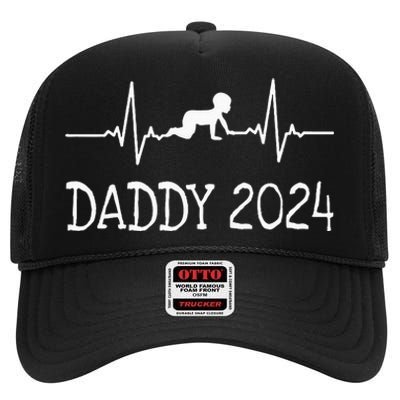 First Time Father Gifts New Dad Expecting Daddy 2024 High Crown Mesh Back Trucker Hat