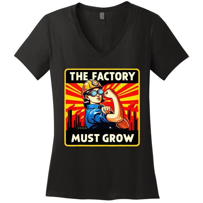 Factorio The Factory Must Grow Women's V-Neck T-Shirt