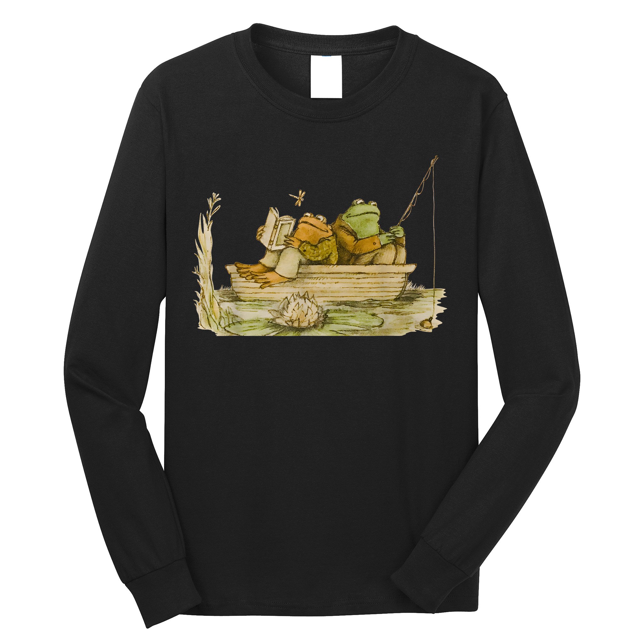 Frog Toad Fishing Vintage Classic Book Frog Reading Book Long Sleeve Shirt