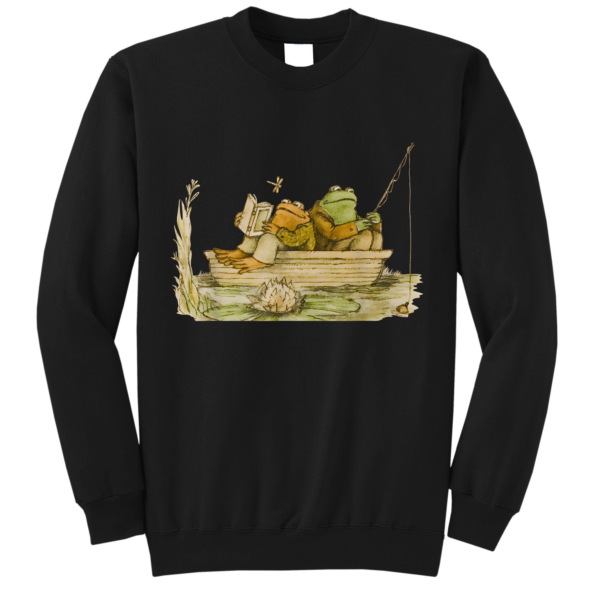 Frog Toad Fishing Vintage Classic Book Frog Reading Book Tall Sweatshirt