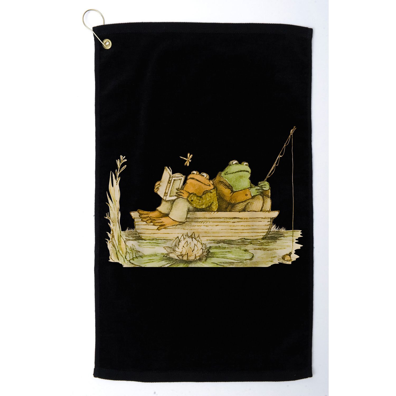 Frog Toad Fishing Vintage Classic Book Frog Reading Book Golf Towel