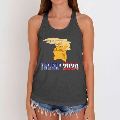 Funny Trump Face Meme Trump 2024trump Merchandise. Women's Knotted Racerback Tank