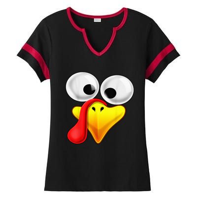 Funny Turkey Family Thanksgiving Turkey Face Friendsgiving Ladies Halftime Notch Neck Tee