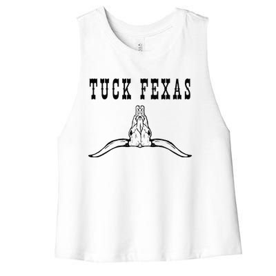 Funny Tuck Fexas Vintage Horns Down Women's Racerback Cropped Tank