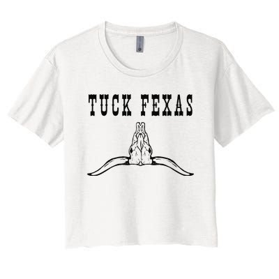 Funny Tuck Fexas Vintage Horns Down Women's Crop Top Tee