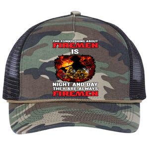 Firefighter The Funny Thing About Fire Is Night And Day Gift Retro Rope Trucker Hat Cap