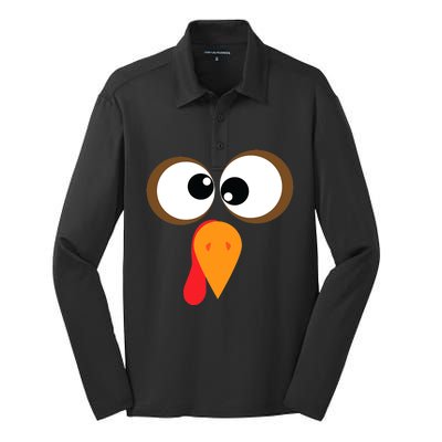 Funny Turkey Face Thanksgiving Idea Trending Gift Silk Touch Performance Long Sleeve Polo