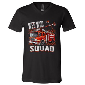 Fire Truck Firefighters Lovers Wee Woo Squad V-Neck T-Shirt