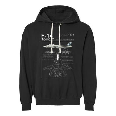 F14 Tomcat Fighter Jet Diagram Garment-Dyed Fleece Hoodie