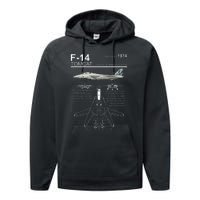 F14 Tomcat Fighter Jet Diagram Performance Fleece Hoodie