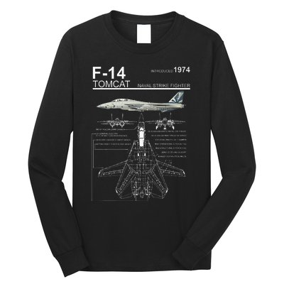 F14 Tomcat Fighter Jet Diagram Long Sleeve Shirt