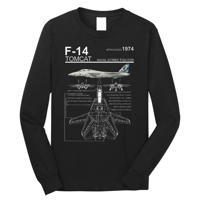 F14 Tomcat Fighter Jet Diagram Long Sleeve Shirt