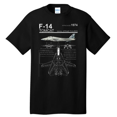 F14 Tomcat Fighter Jet Diagram Tall T-Shirt