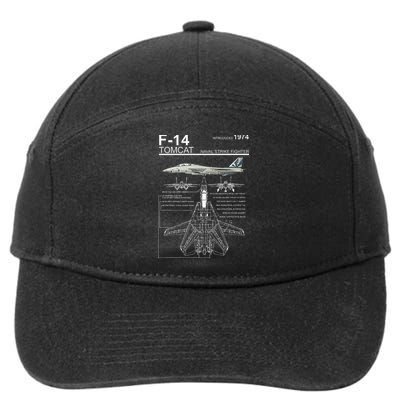 F14 Tomcat Fighter Jet Diagram 7-Panel Snapback Hat