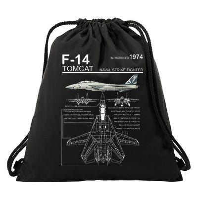 F14 Tomcat Fighter Jet Diagram Drawstring Bag