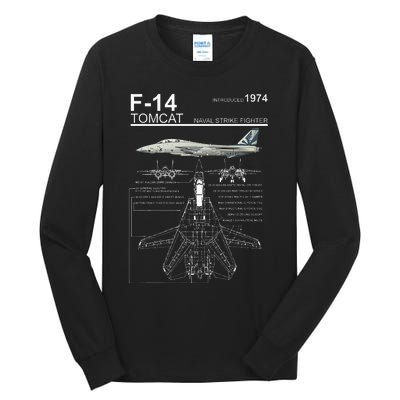 F14 Tomcat Fighter Jet Diagram Tall Long Sleeve T-Shirt