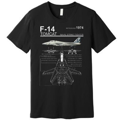 F14 Tomcat Fighter Jet Diagram Premium T-Shirt