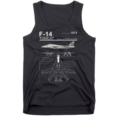 F14 Tomcat Fighter Jet Diagram Tank Top