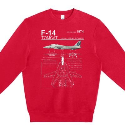 F14 Tomcat Fighter Jet Diagram Premium Crewneck Sweatshirt