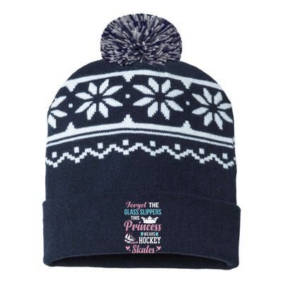 Forget The Glass Slippers Funny Women Ice Hockey USA-Made Snowflake Beanie