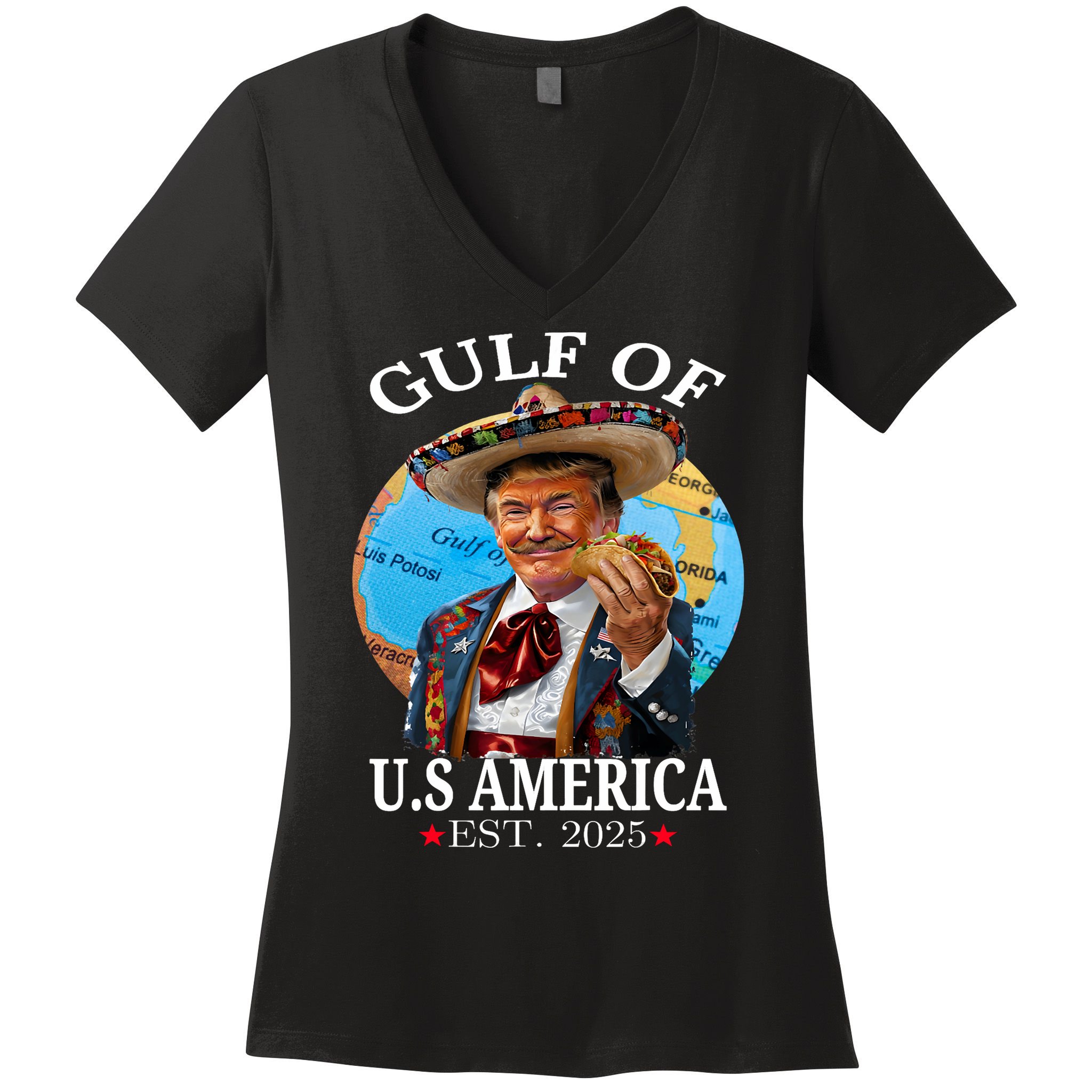 Funny Trump   Gulf Of US America 2025 Trump Merchandise Women's V-Neck T-Shirt